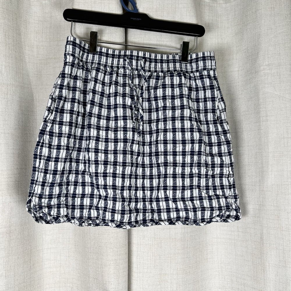 Madewell Curved Hem Navy Blue White Plaid 100% Cotton Mini Skirt Medium Preppy
